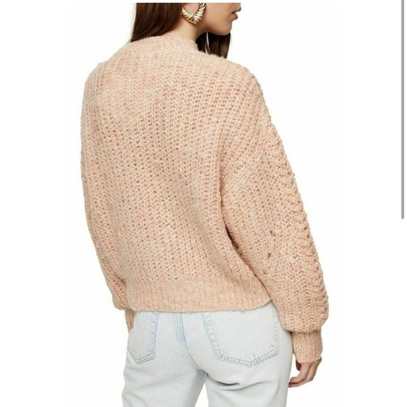 NWT Women's Topshop Textured Pointelle Mock Neck Sweater, Size S Pink - Picture 3 of 8